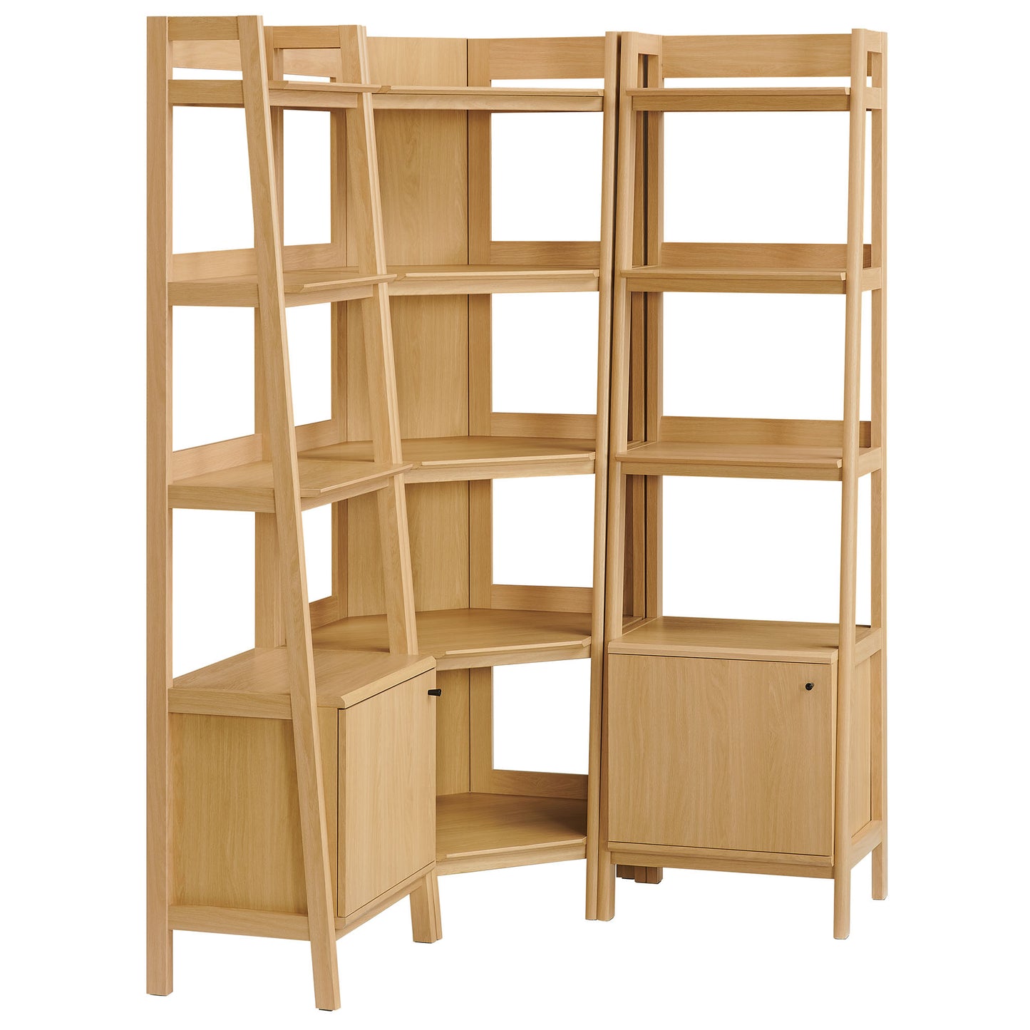 Finch 3-piece Corner Bookshelf Set with Narrow Bookshelves in Oak