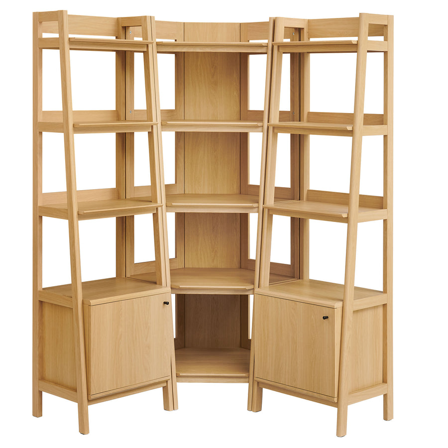 Finch 3-piece Corner Bookshelf Set with Narrow Bookshelves in Oak