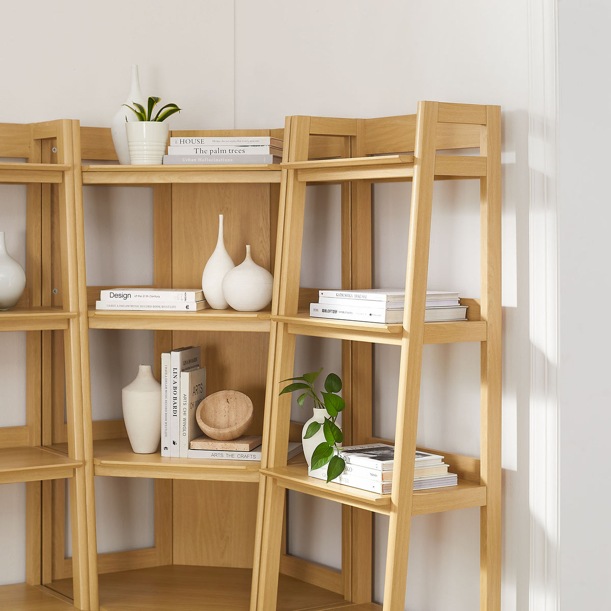 Bixby 3-piece Corner Bookshelf Set with Narrow Bookshelves in Oak
