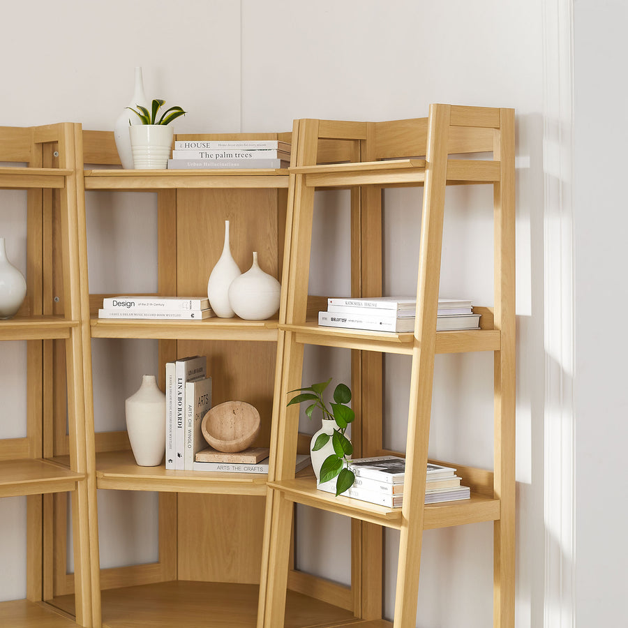 Finch 3-piece Corner Bookshelf Set with Narrow Bookshelves in Oak