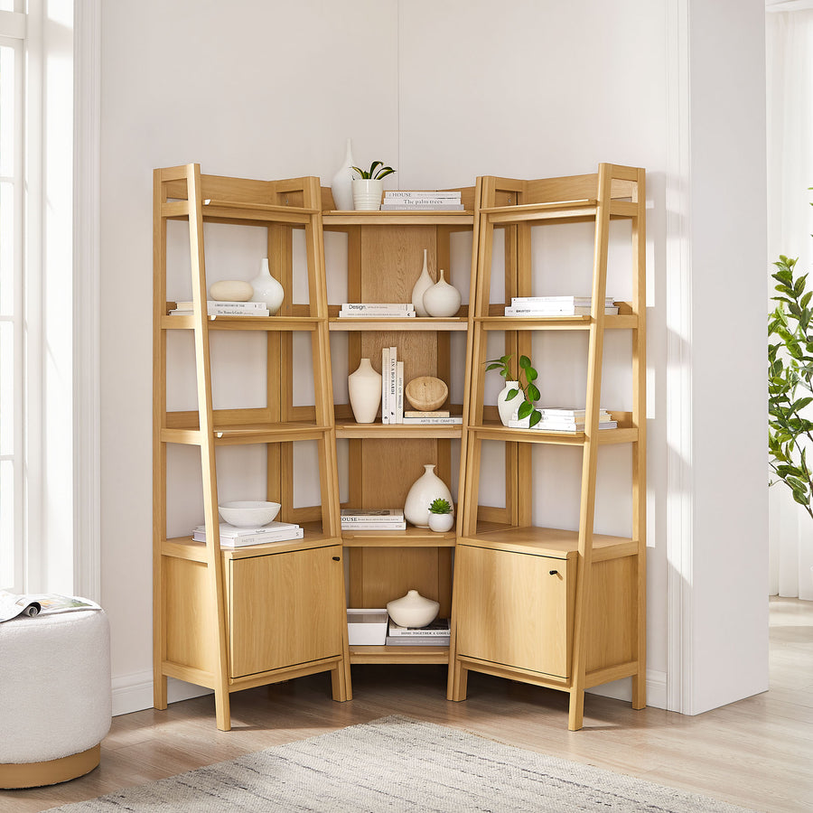Finch 3-piece Corner Bookshelf Set with Narrow Bookshelves in Oak