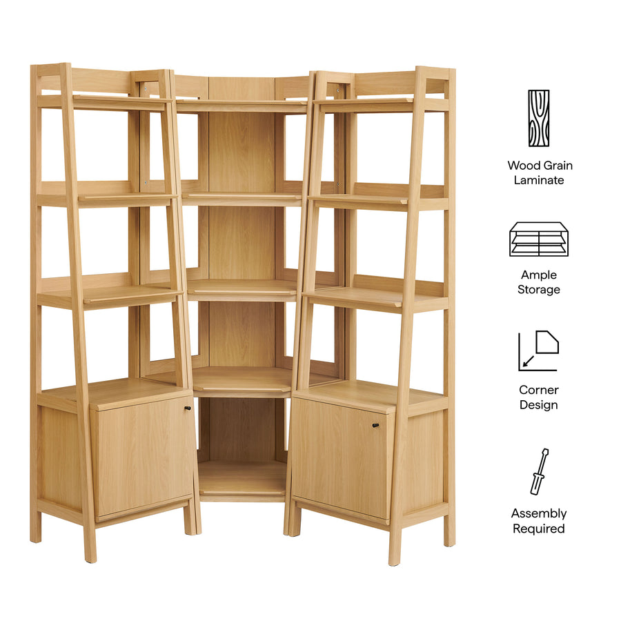 Finch 3-piece Corner Bookshelf Set with Narrow Bookshelves in Oak
