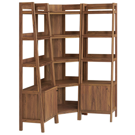 Bixby 3-piece Corner Bookshelf Set with Narrow Bookshelves in Walnut