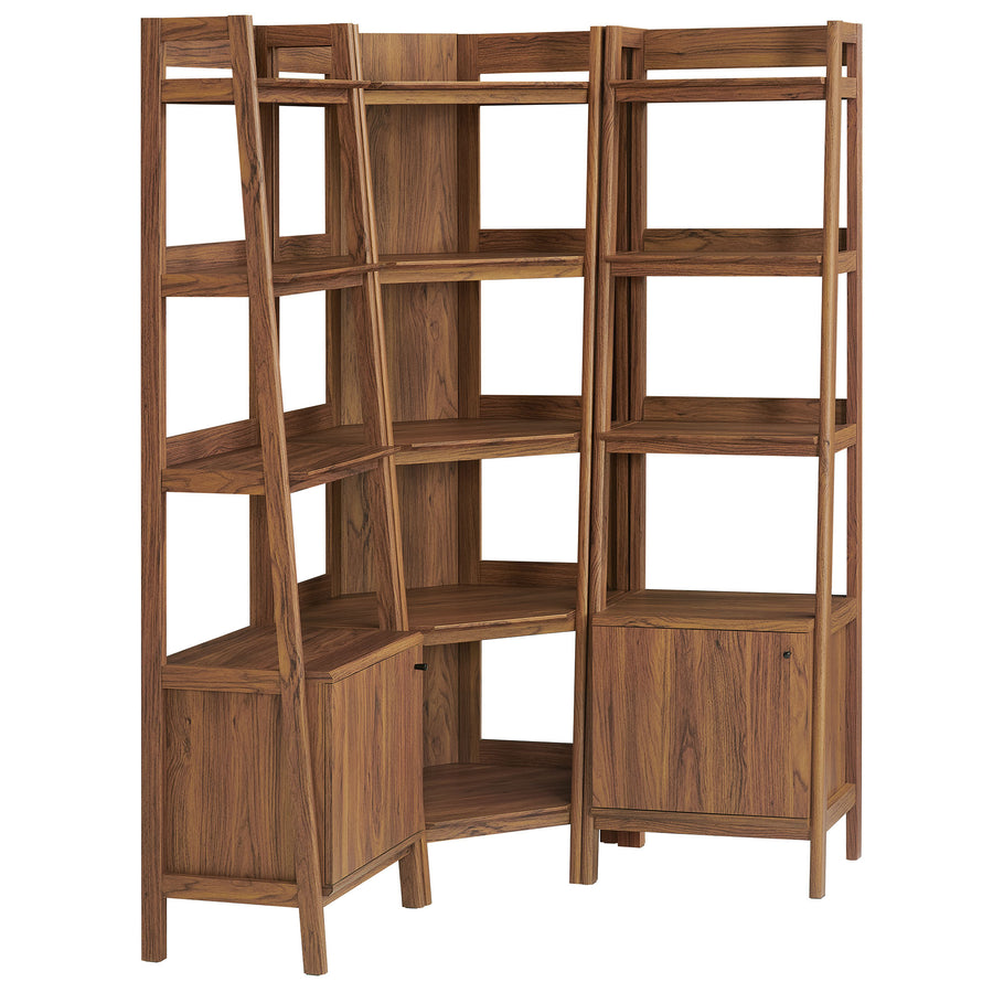Finch 3-piece Corner Bookshelf Set with Narrow Bookshelves in Walnut