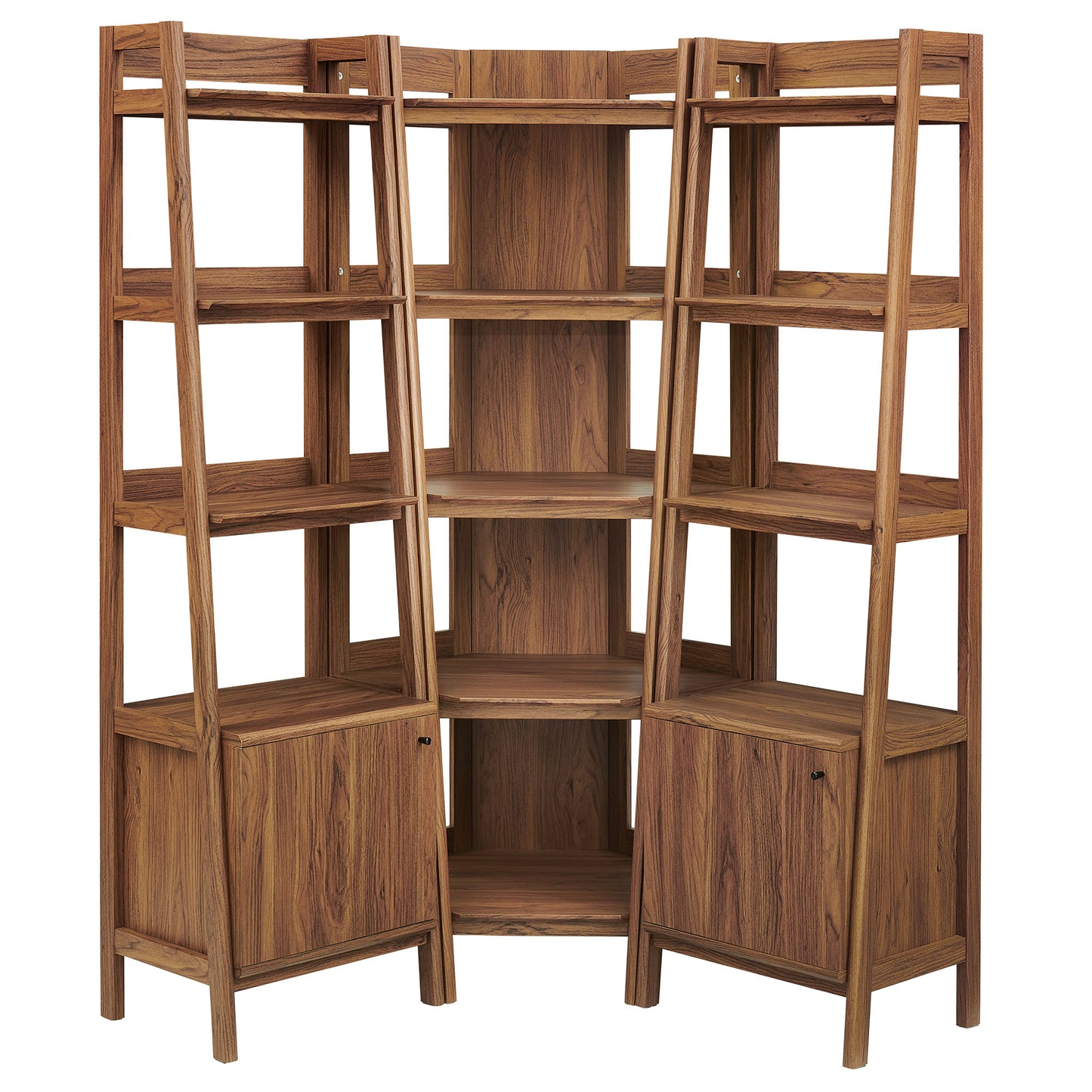 Finch 3-piece Corner Bookshelf Set with Narrow Bookshelves in Walnut