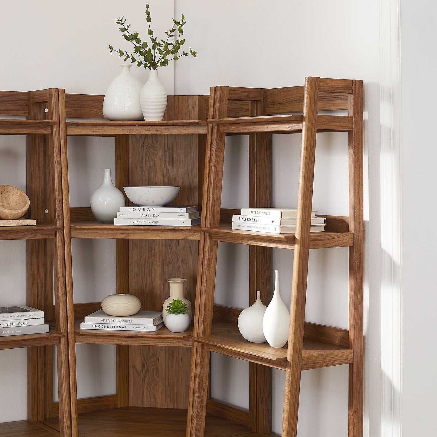 Finch 3-piece Corner Bookshelf Set with Narrow Bookshelves in Walnut