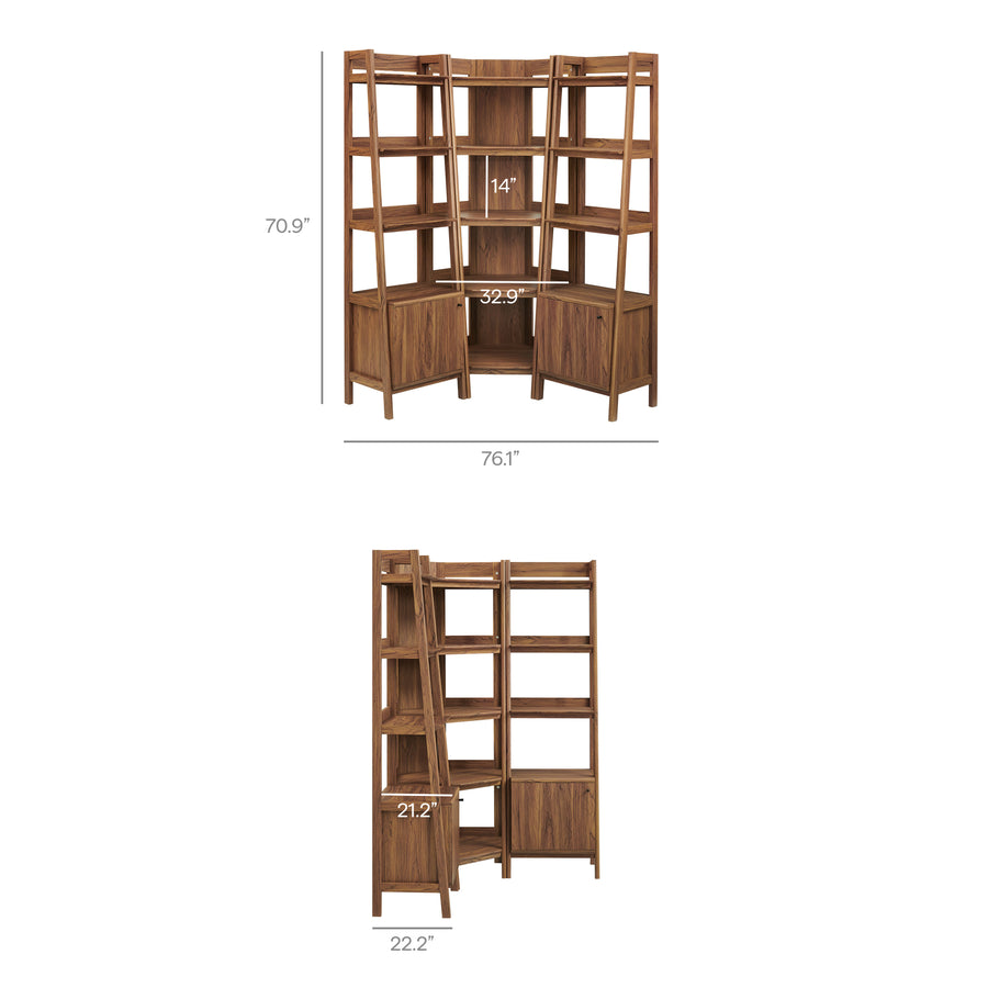 Finch 3-piece Corner Bookshelf Set with Narrow Bookshelves in Walnut