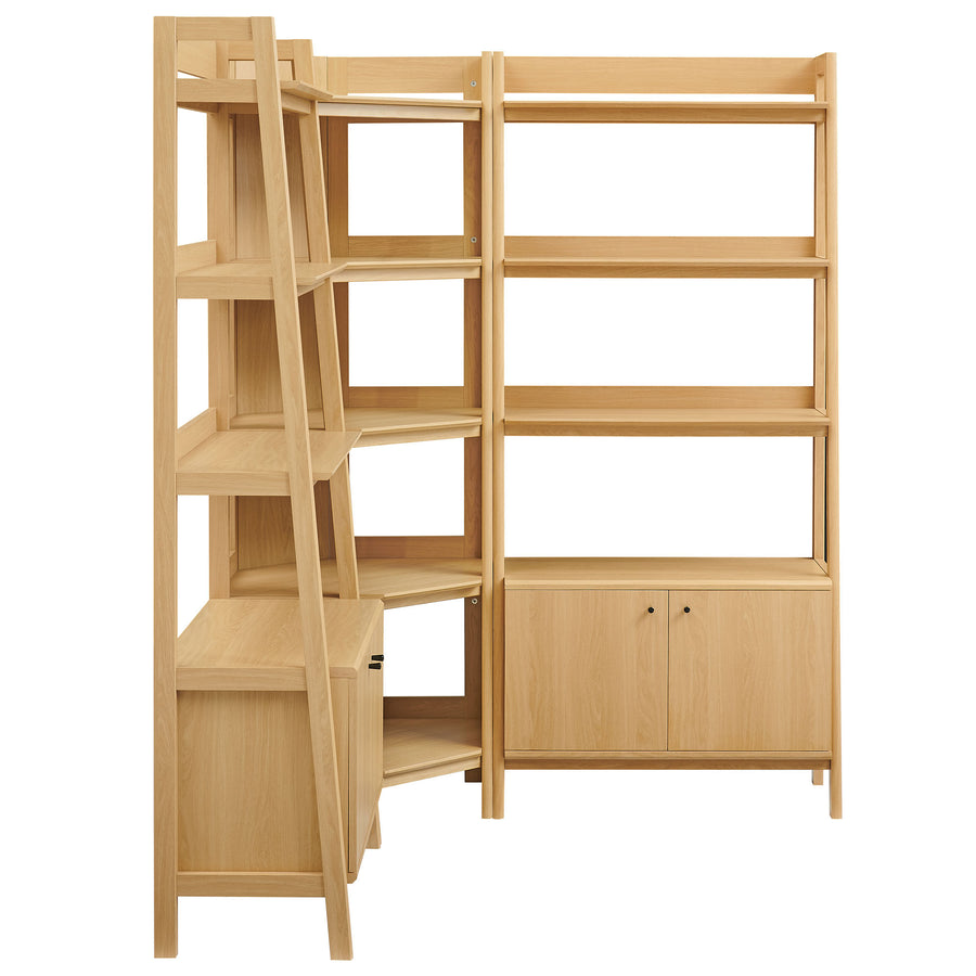 Finch 3-Piece Corner Bookshelf Set with Wide Bookshelves in Oak