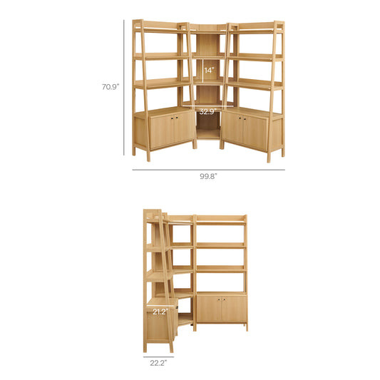 Bixby 3-Piece Corner Bookshelf Set with Wide Bookshelves by Furniture for America