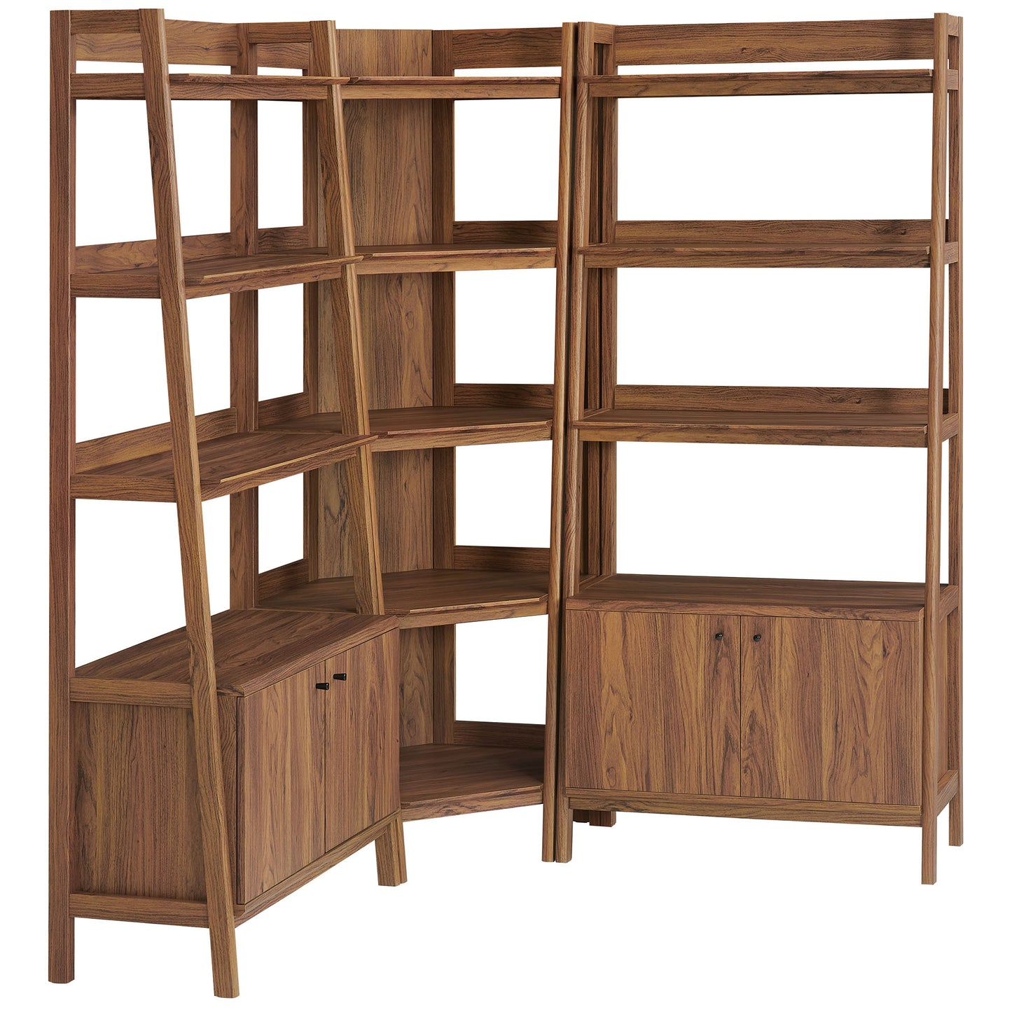 Finch 3-Piece Corner Bookshelf Set with Wide Bookshelves in Walnut