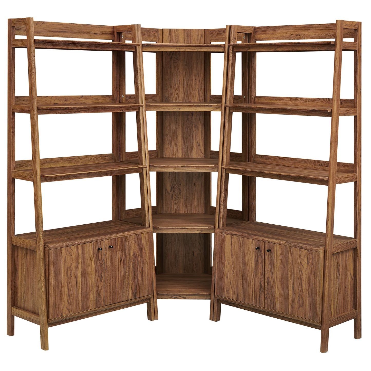Finch 3-Piece Corner Bookshelf Set with Wide Bookshelves in Walnut