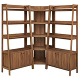 Finch 3-Piece Corner Bookshelf Set with Wide Bookshelves in Walnut