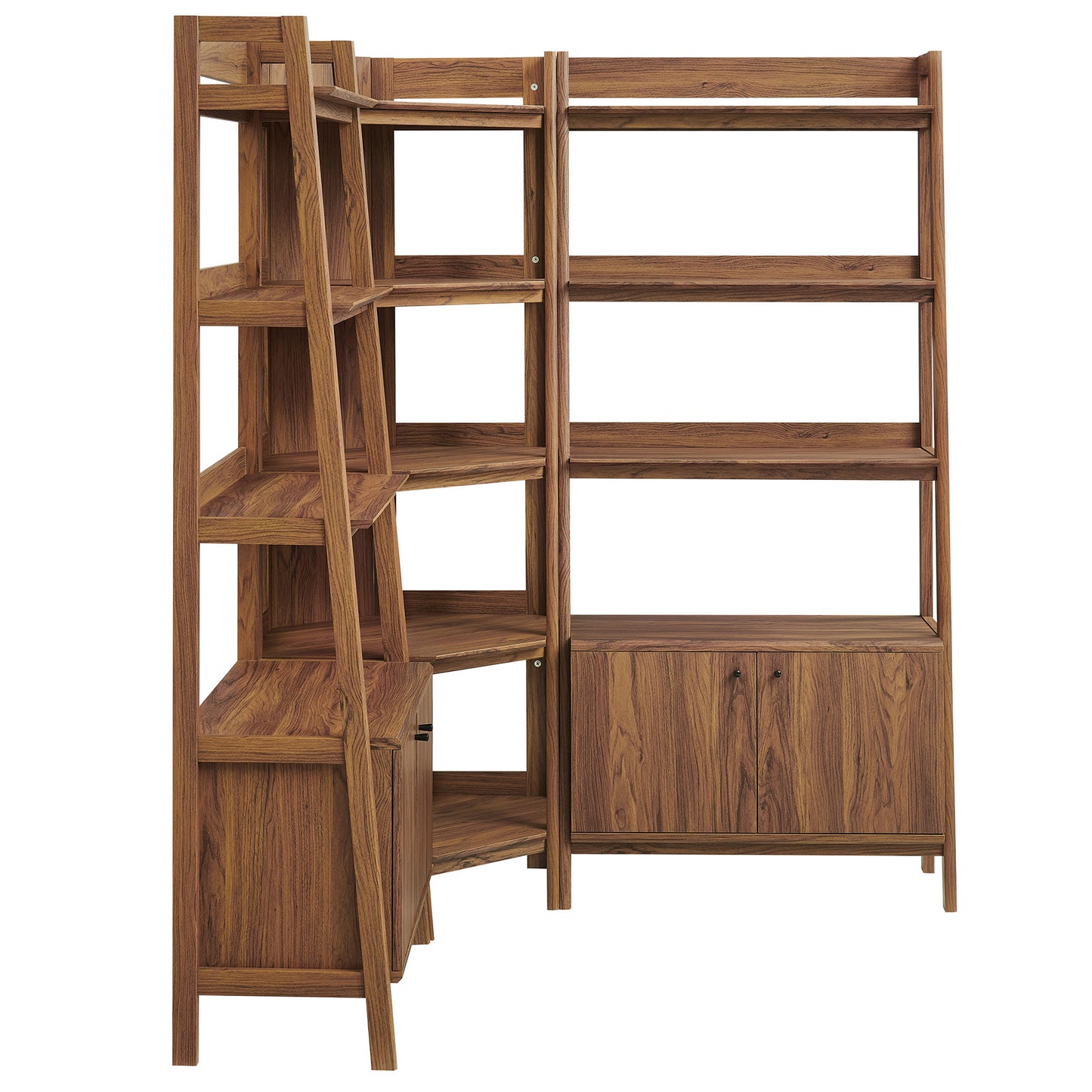 Finch 3-Piece Corner Bookshelf Set with Wide Bookshelves in Walnut