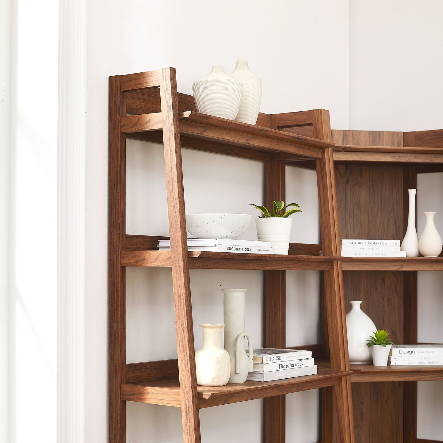 Finch 3-Piece Corner Bookshelf Set with Wide Bookshelves in Walnut