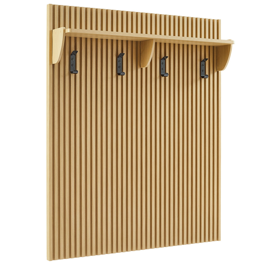 Vera Fluted Coat Rack Panel With Shelf in Light Oak