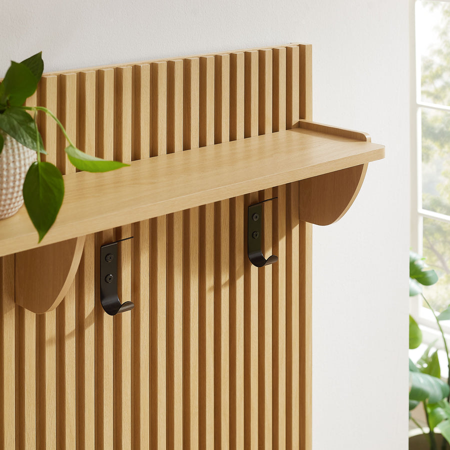 Vera Fluted Coat Rack Panel With Shelf in Light Oak
