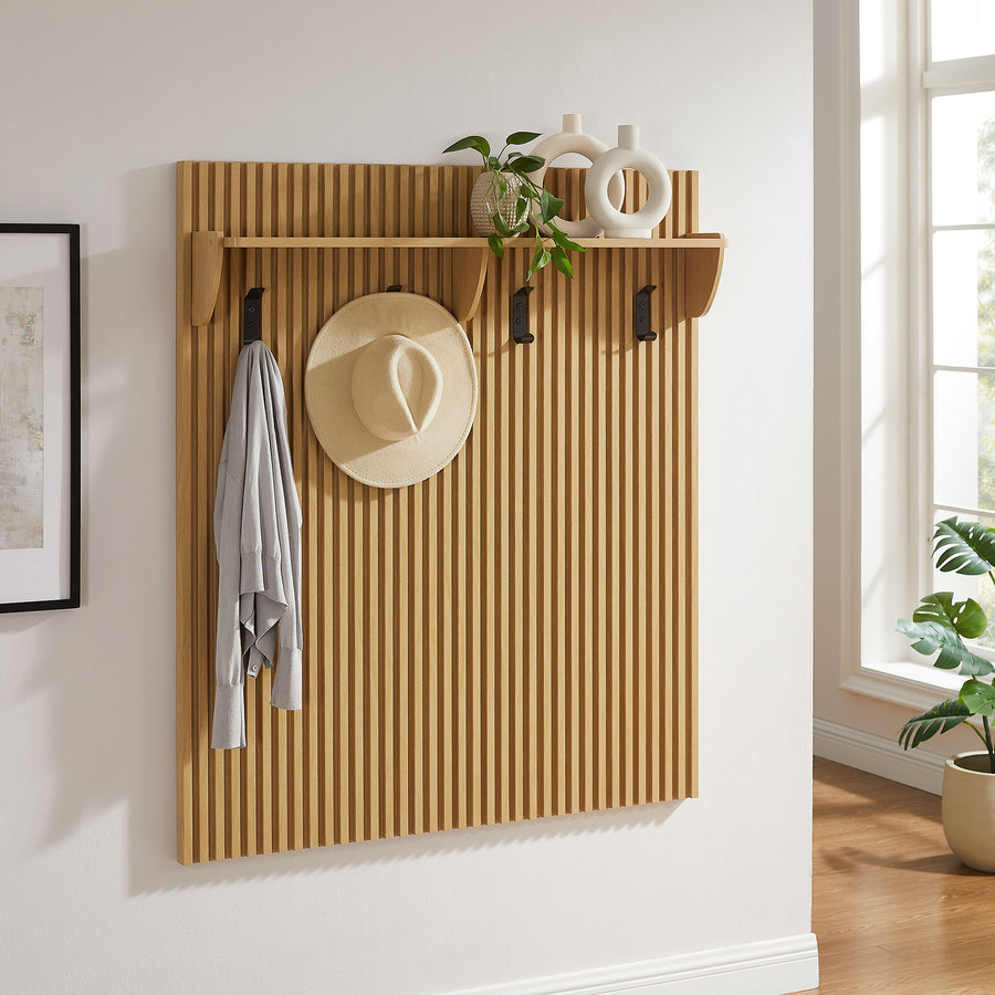 Vera Fluted Coat Rack Panel With Shelf in Light Oak