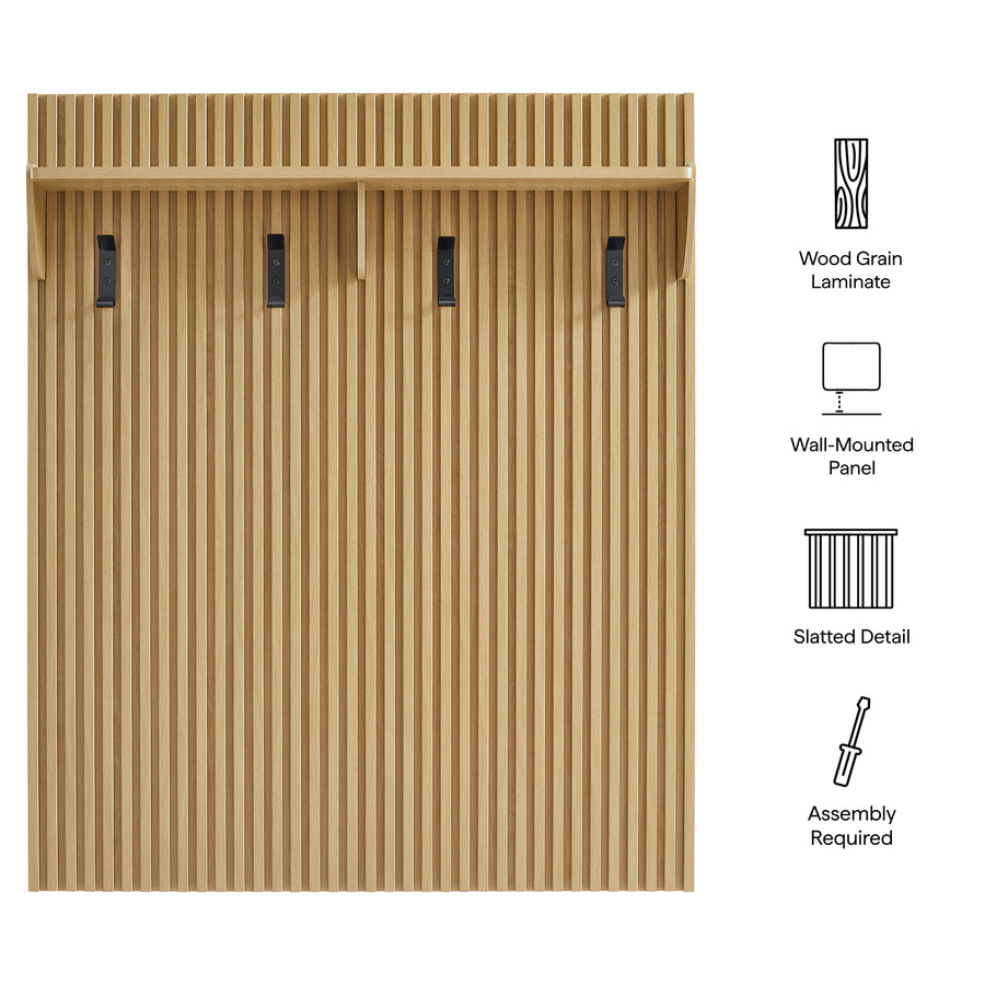 Vera Fluted Coat Rack Panel With Shelf in Light Oak