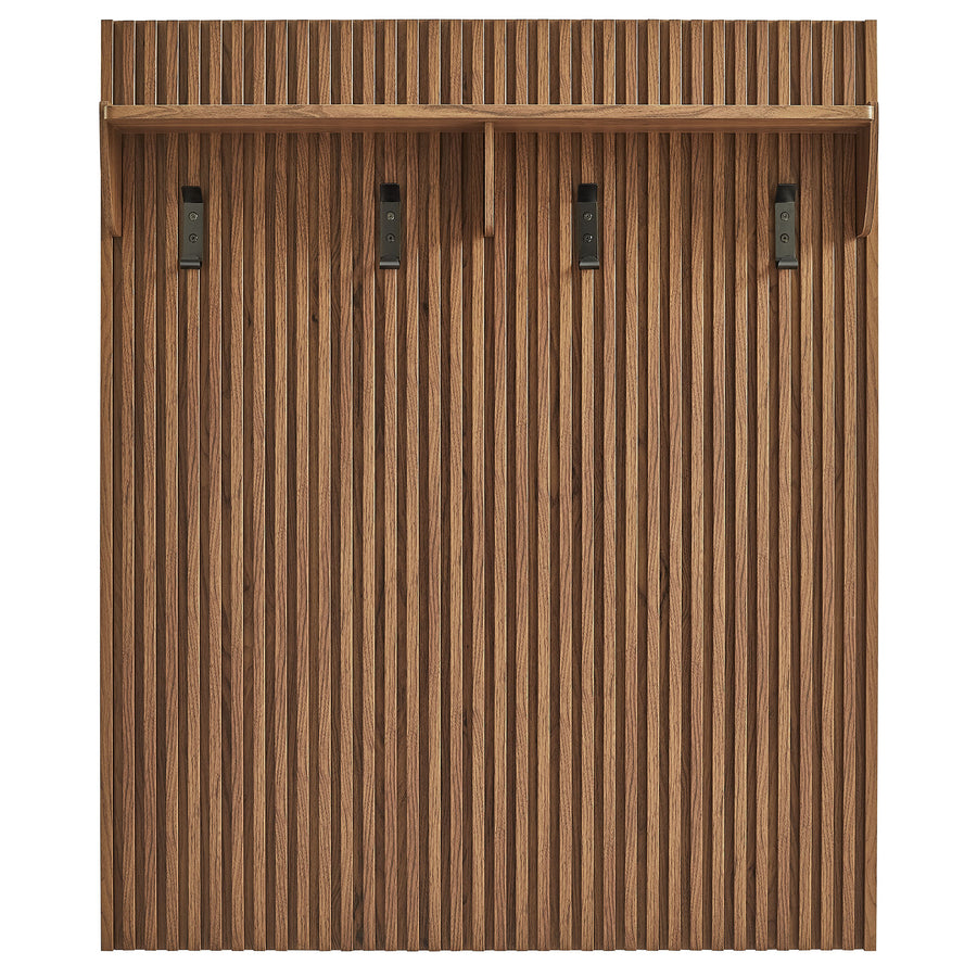 Vera Fluted Coat Rack Panel With Shelf in Walnut