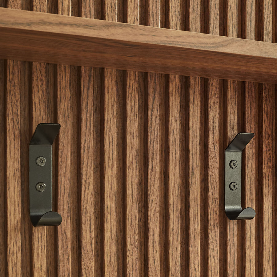 Vera Fluted Coat Rack Panel With Shelf in Walnut