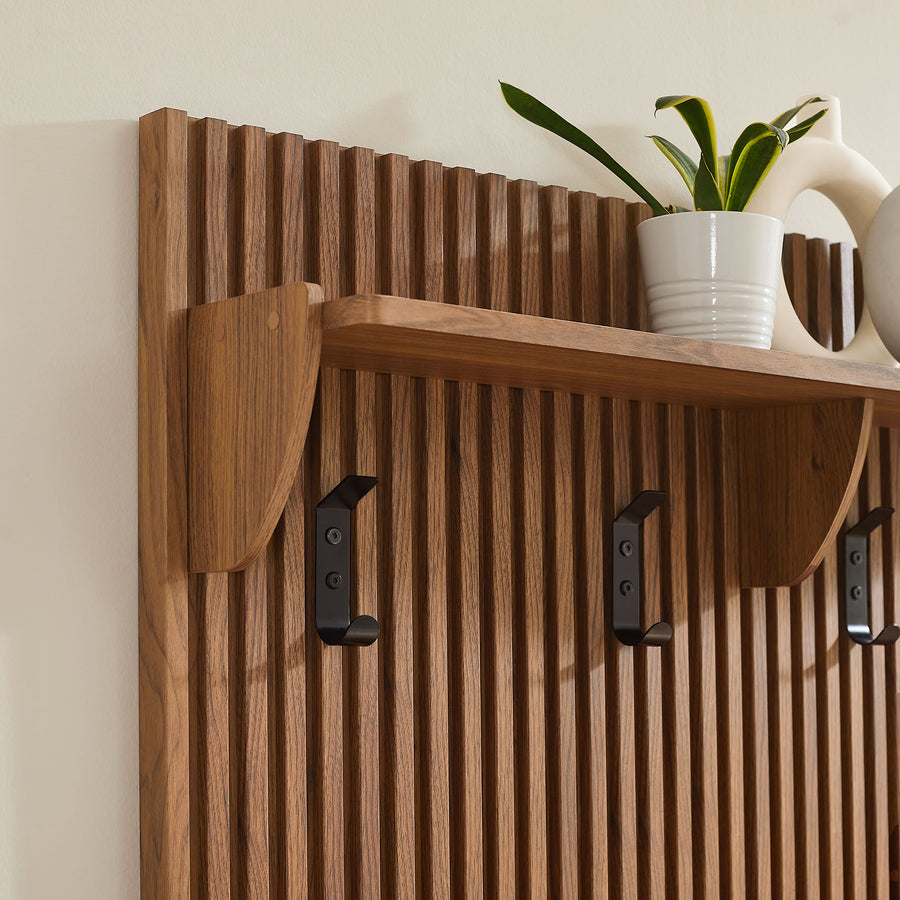Vera Fluted Coat Rack Panel With Shelf in Walnut
