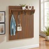 Vera Fluted Coat Rack Panel With Shelf in Walnut