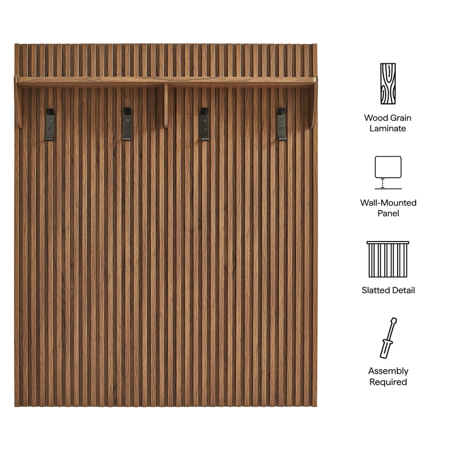 Vera Fluted Coat Rack Panel With Shelf in Walnut