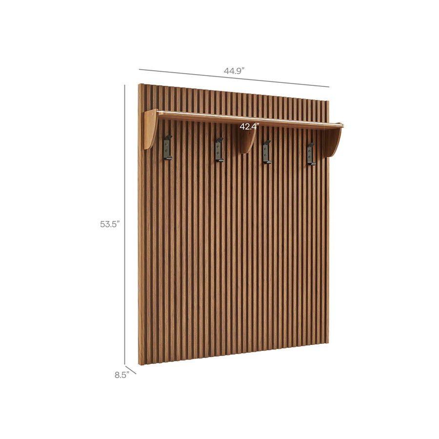 Vera Fluted Coat Rack Panel With Shelf in Walnut
