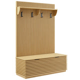 Vera Fluted 3-in-1 Hall Tree With Storage Bench and Coat Rack in Oak
