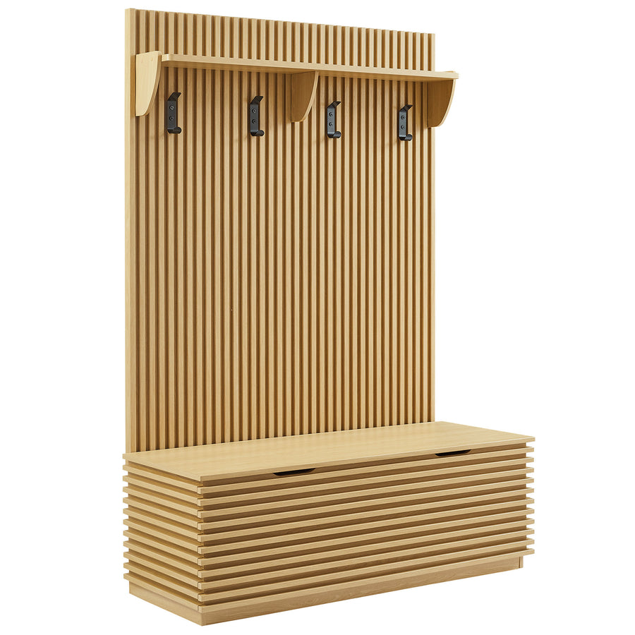 Vera Fluted 3-in-1 Hall Tree With Storage Bench and Coat Rack in Oak
