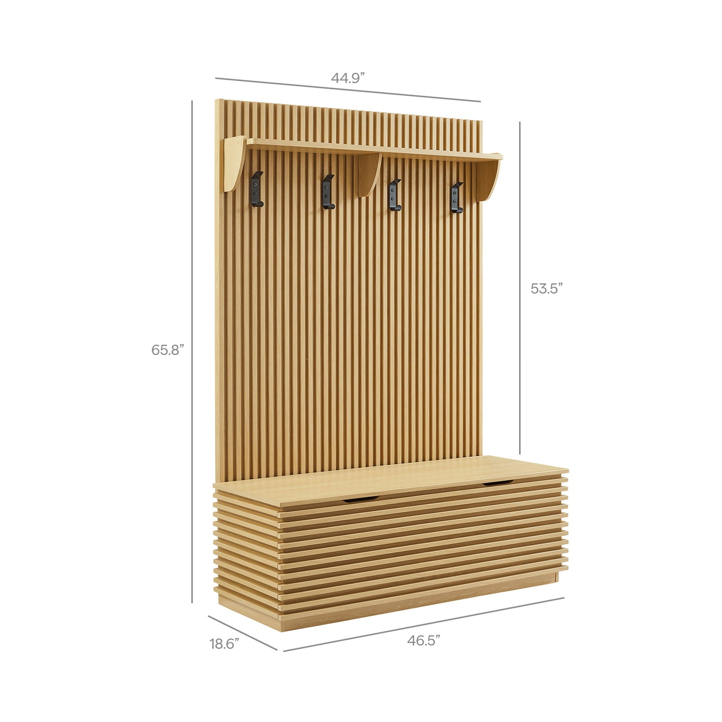 Vera Fluted 3-in-1 Hall Tree With Storage Bench and Coat Rack in Oak
