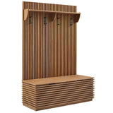 Vera Fluted 3-in-1 Hall Tree With Storage Bench and Coat Rack in Walnut