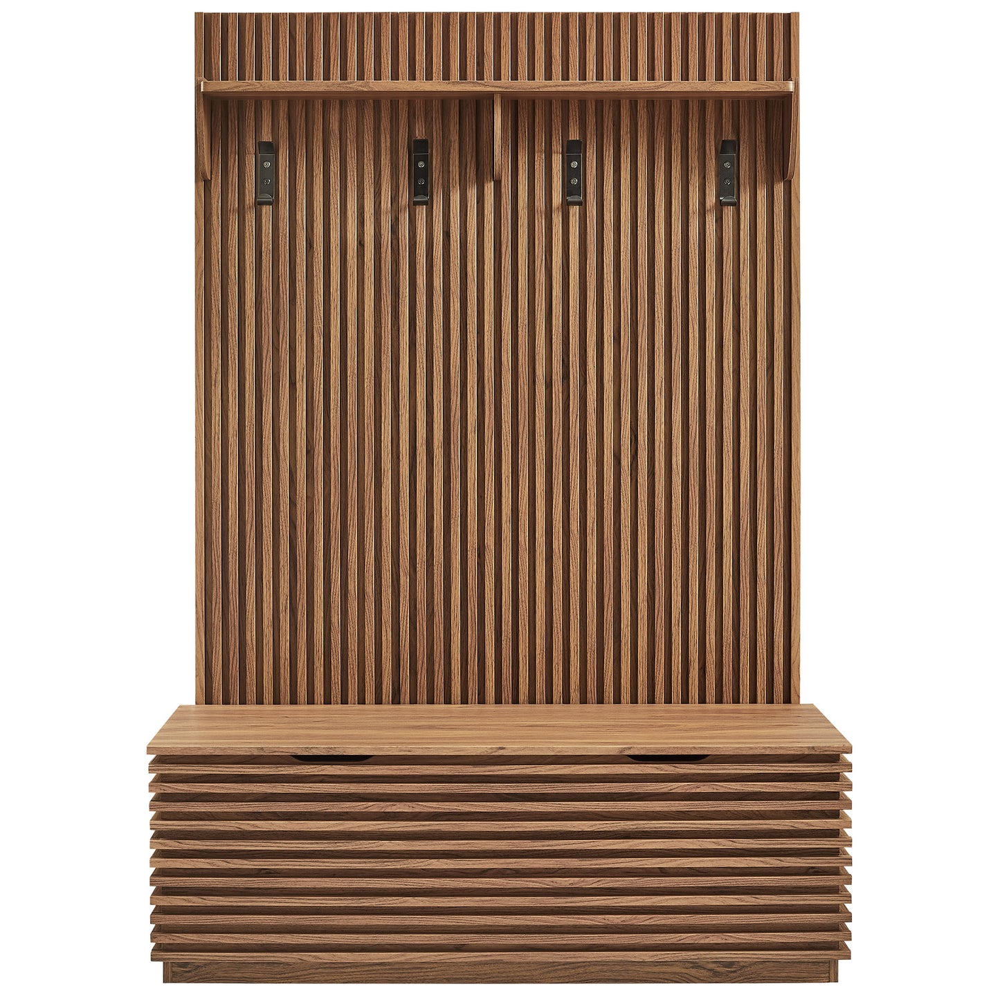 Vera Fluted 3-in-1 Hall Tree With Storage Bench and Coat Rack in Walnut