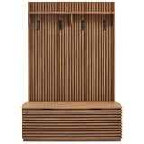Vera Fluted 3-in-1 Hall Tree With Storage Bench and Coat Rack in Walnut