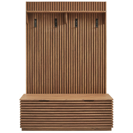 Render Fluted 3-in-1 Hall Tree With Storage Bench and Coat Rack in Walnut