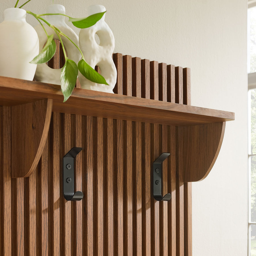 Vera Fluted 3-in-1 Hall Tree With Storage Bench and Coat Rack in Walnut