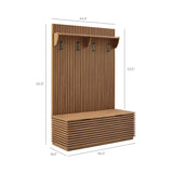 Vera Fluted 3-in-1 Hall Tree With Storage Bench and Coat Rack in Walnut