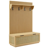 Wren Fluted 3-in-1 Hall Tree With Storage Bench and Coat Rack in Light Oak