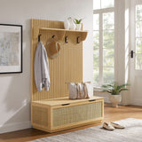 Wren Fluted 3-in-1 Hall Tree With Storage Bench and Coat Rack in Light Oak