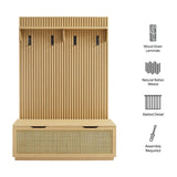 Wren Fluted 3-in-1 Hall Tree With Storage Bench and Coat Rack in Light Oak