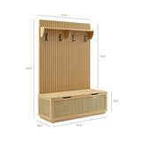 Wren Fluted 3-in-1 Hall Tree With Storage Bench and Coat Rack in Light Oak