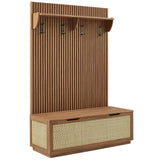 Wren Fluted 3-in-1 Hall Tree With Storage Bench and Coat Rack in Walnut