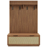 Wren Fluted 3-in-1 Hall Tree With Storage Bench and Coat Rack in Walnut