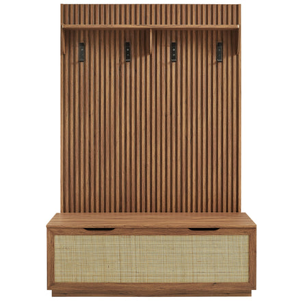 Soma Fluted 3-in-1 Hall Tree With Storage Bench and Coat Rack in Walnut