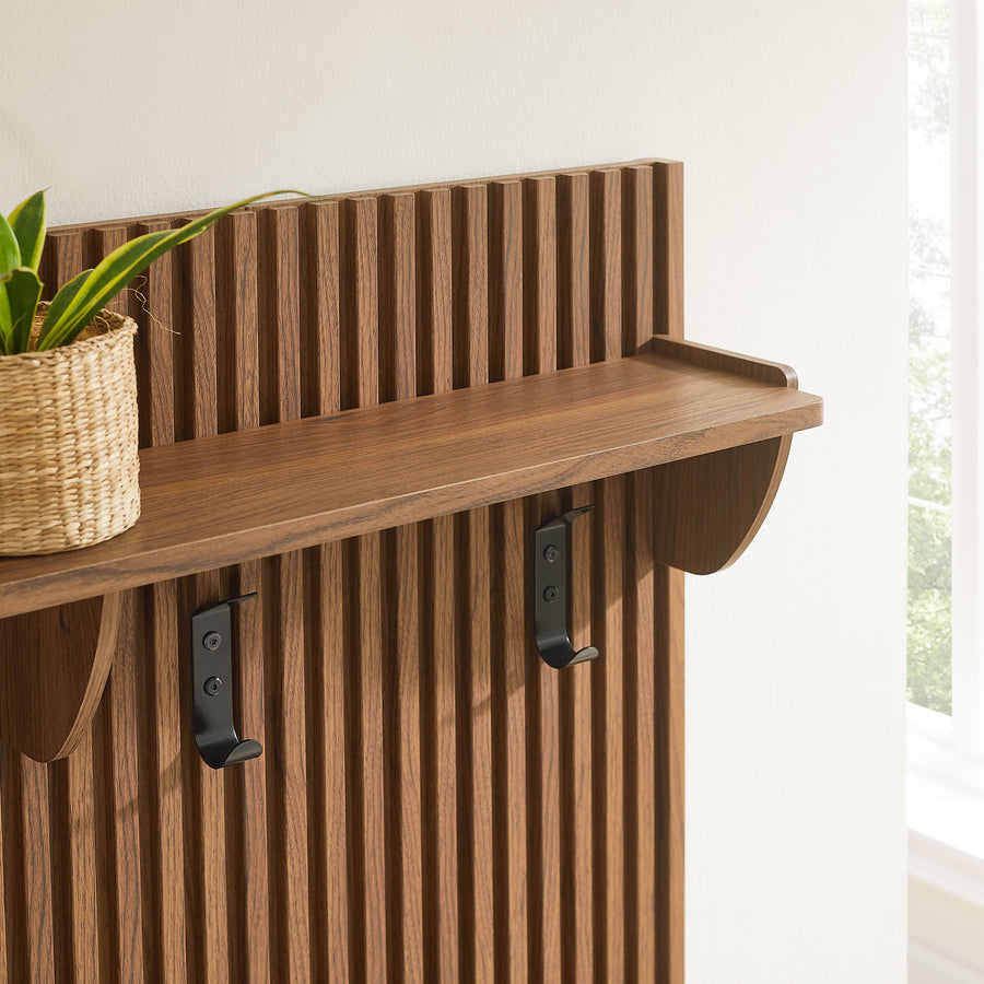 Wren Fluted 3-in-1 Hall Tree With Storage Bench and Coat Rack in Walnut