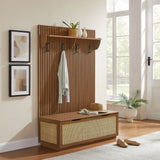Wren Fluted 3-in-1 Hall Tree With Storage Bench and Coat Rack in Walnut