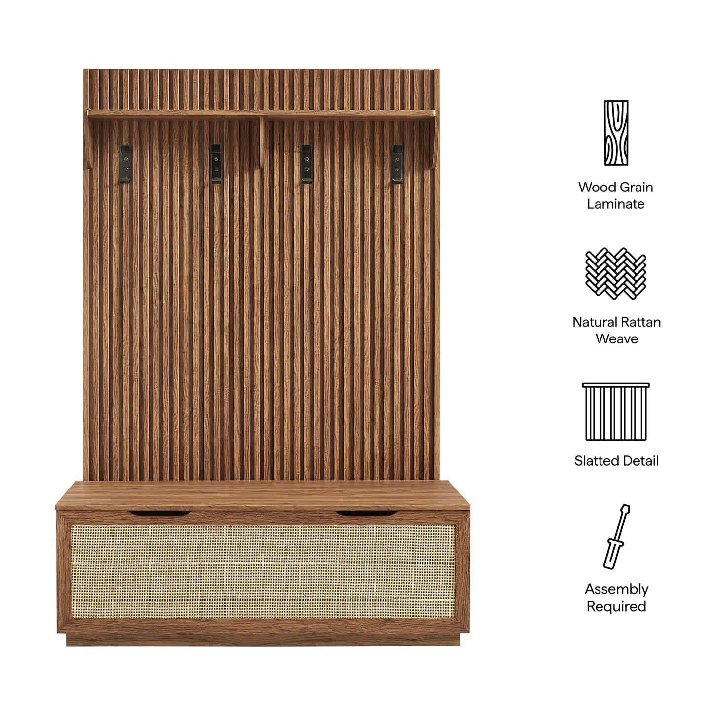 Soma Fluted 3-in-1 Hall Tree With Storage Bench and Coat Rack by Furniture for America