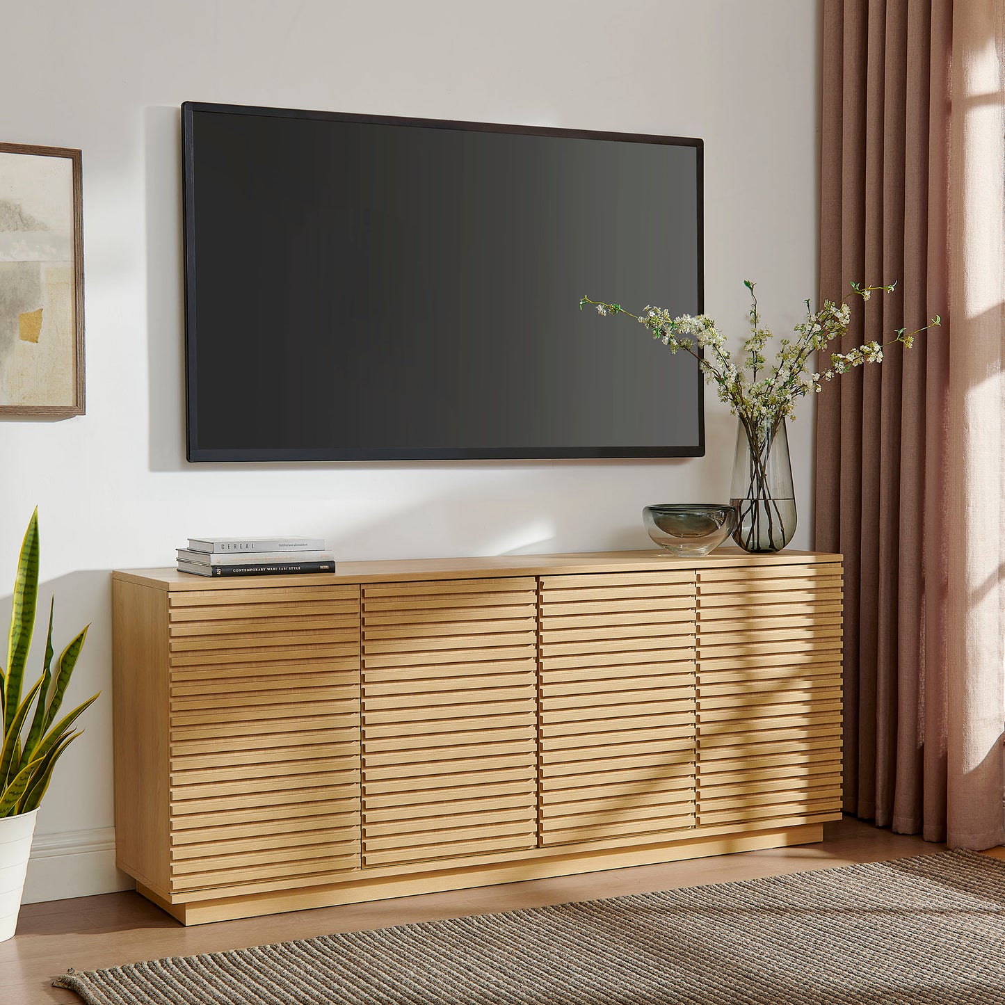 Render 4-Door Fluted Sideboard Cabinet TV Stand by Furniture for America
