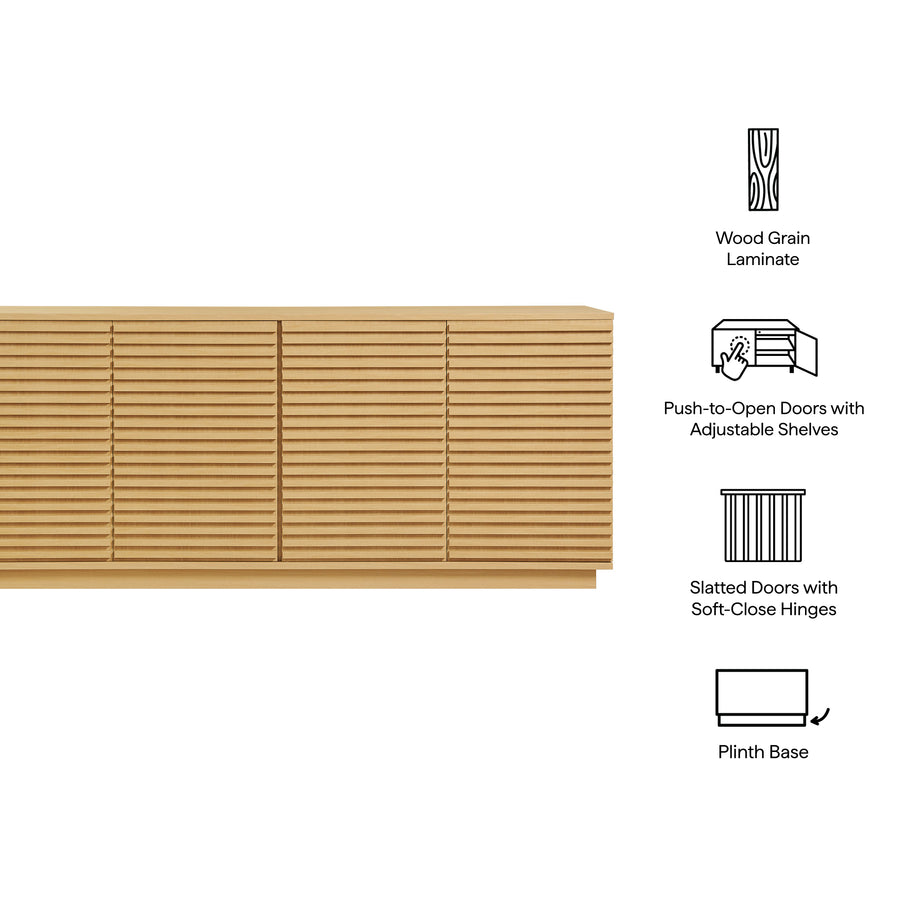 Vera 4-Door Fluted Sideboard Cabinet TV Stand in Oak