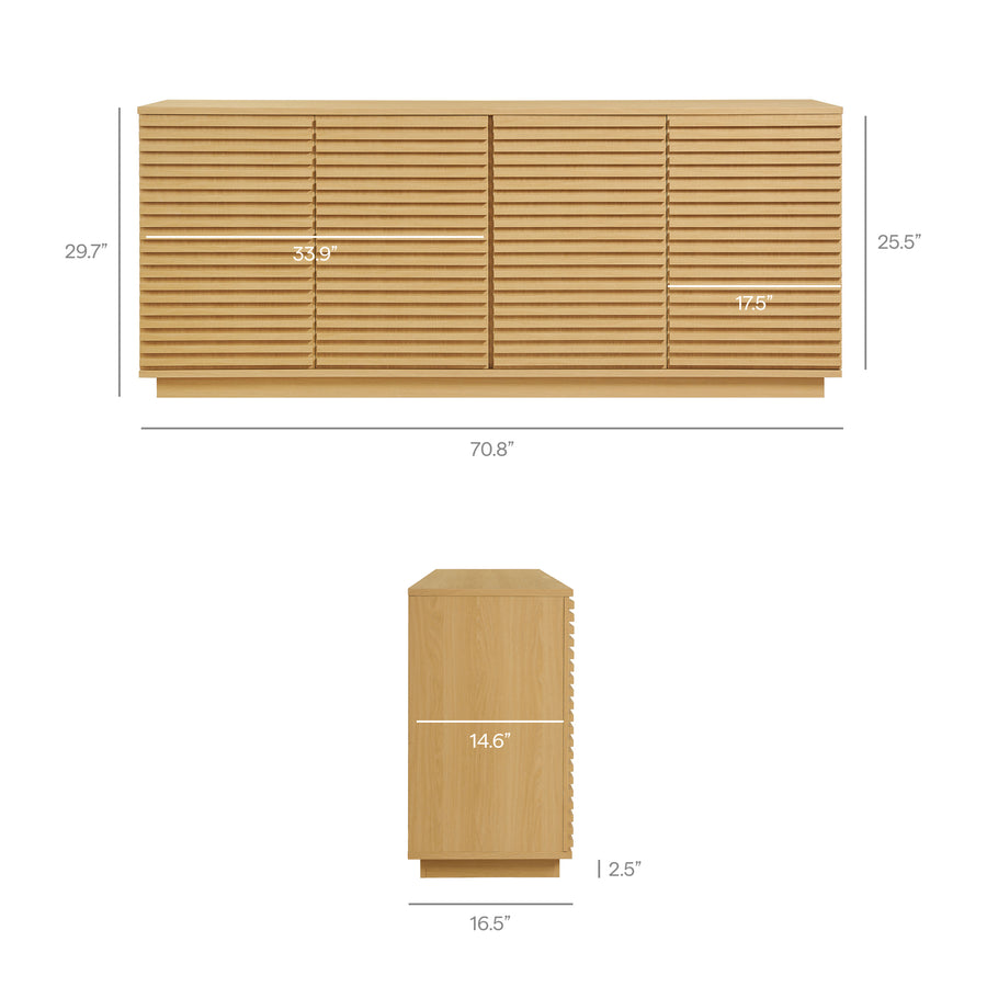 Vera 4-Door Fluted Sideboard Cabinet TV Stand in Oak